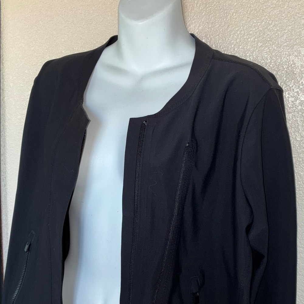 ATHLETA Black Jacket, Edgy & Sleek, offset zipper detail, lightweight. L - Picture 7 of 16